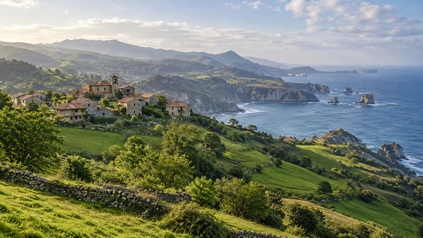 Grüne Küste in Cantabria, Nordspanien, mit Blick auf den Atlantik